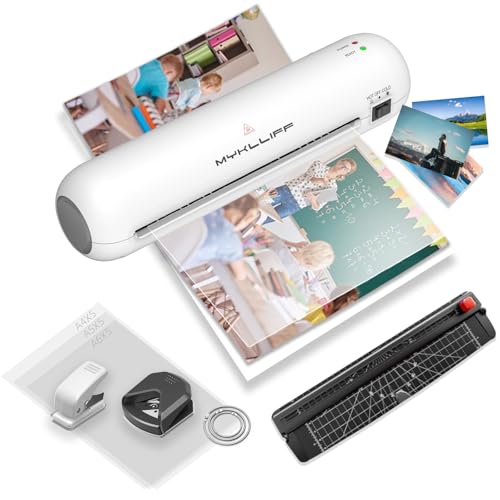 Laminator Machine 9-Inch Portable Thermal Laminator with Hot & Cold Modes, A4 Small Laminating Machine with ABS Jam-Release, 3-Min Warm-Up, 6-in-1 Photo Laminator Kit for Home Office and Class, White