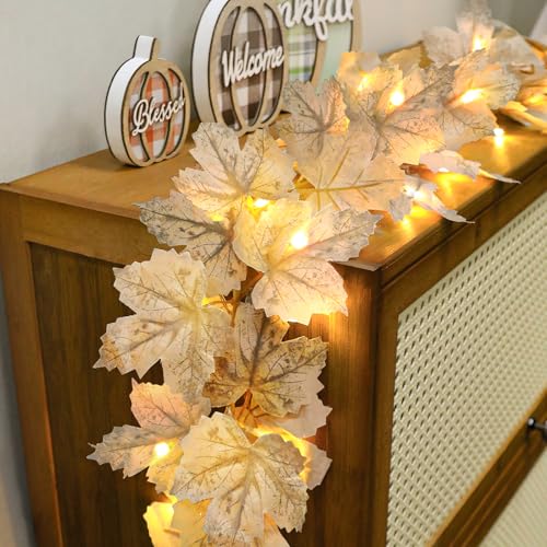 Timer - 2 Pack Fall Decor Fall Garland with Lights Fall Decorations for Home, Lighted Maples Leaves Garland Total 13Ft 40LED Battery Operated Autumn Harvest Halloween Thanksgiving Decor Indoor Outdoor