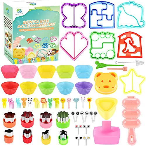 FUNGYAND Sandwich Cutter Set, 52 in 1 Bento Box Accessories Kit Includes Sandwich Cutters, Fruit Cutter, Food Picks, Silicone Cups, Musubi Maker, Rice Ball Maker, Complete Bento Lunch Box Supplies