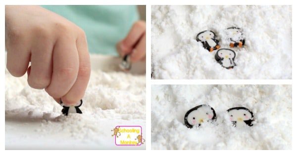 Sparkling Winter Penguin Sensory Bin for Preschool